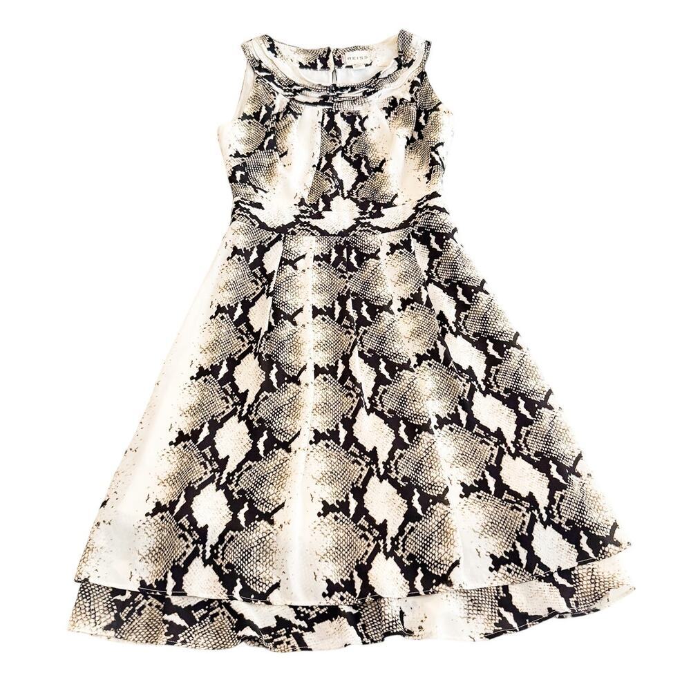 Reiss Daria Snakeskin Print Cream Brown Knee Length Dress Size 2